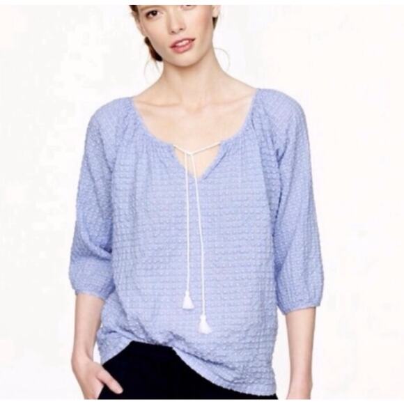J.Crew Kaftan Blouse, Light Blue, Cotton Dobby, Peasant Boho Tunic Top S - Picture 1 of 9